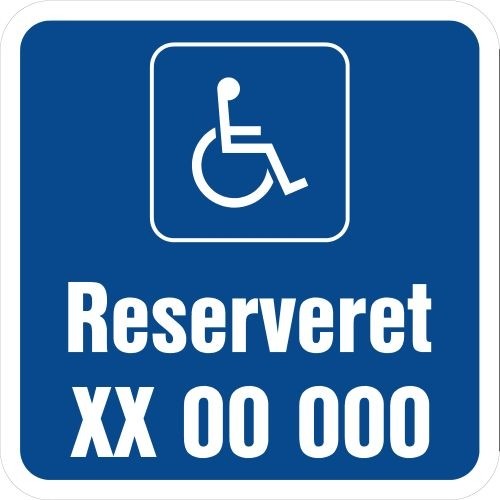Handicapskilt reserveret reg nr 40x40 cm