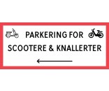 Scooter & knallert parkering med venstre pil 30x70 cm skilte