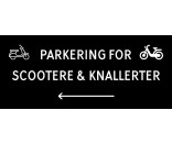 Scooter & knallert parkering med venstre pil 30x70 cm skilte