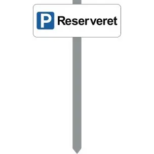 PARKERINGSSKILT HVIDLAKERET 15X40 CM "P RESERVERET" MED P-SPYD - Parkeringsspyd 70cm m/15x40cm