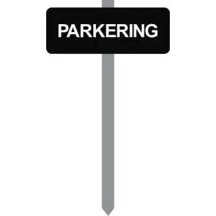 PARKERINGSSKILT SORTLAKERET 15X40 CM "PARKERING" MED P-SPYD - Parkeringsskilte