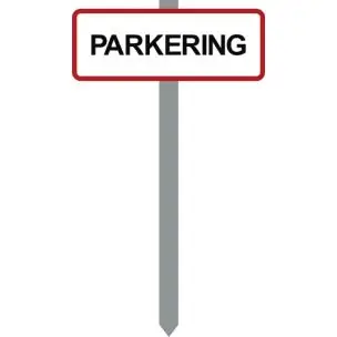 PARKERINGSSKILT RØDKANT 15X40 CM "PARKERING" MED P-SPYD - Parkeringsskilte