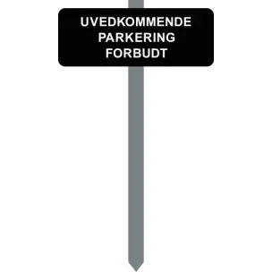 PARKERINGSSKILT SORTLAKERET 15X40 CM "UVEDKOMMENDE PARKERING FORBUDT" MED P-SPYD - Forbudsskilte