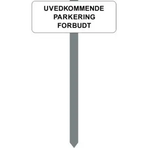PARKERINGSSKILT HVIDLAKERET 15X40 CM "UVEDKOMMENDE PARKERING FORBUDT " MED P-SPYD - Forbudsskilte