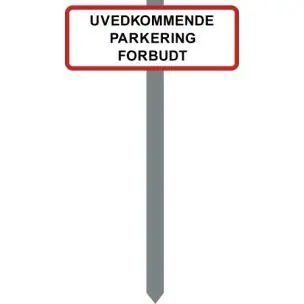 PARKERINGSSKILT RØDKANT 15X40 CM "UVEDKOMMENDE PARKERING FORBUDT" MED P-SPYD - Forbudsskilte