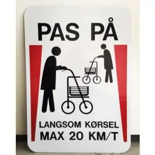 Pas på - Langsom kørsel 20 km 70x50cm Aluskilt - Vejskilte