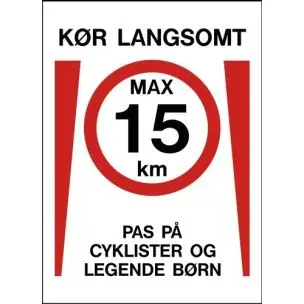 Kør langsomt - Pas på cyklister & legende børn 70x50 cm Aluskilt - Advarselsskilte