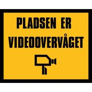 Pladsen er videoovervåget 40x50 cm GUL/SORT - Aluskilt - Sikkerhedsskilte