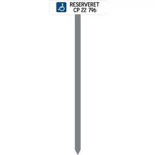 PARKERINGSSPYD 120CM "Handicap reserveret reg.nr." SKILT 10X40 CM (H) - Handicapskilte