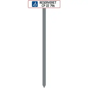 PARKERINGSSPYD 120CM "Handicap reserveret reg.nr." SKILT 10X40 CM (R) - Handicapskilte
