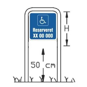 Handicapskilt Reserveret Reg nr. 50x50cm med lav galge - Handicapskilte