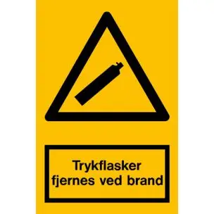 Trykflasker fjernes ved brand - Aluskilt 30x20 cm - Sikkerhedsskilte